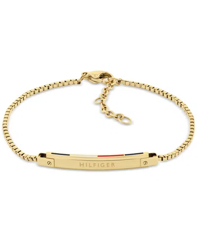 Tommy Hilfiger Linear Logo Plaque Chain Bracelet In Gold