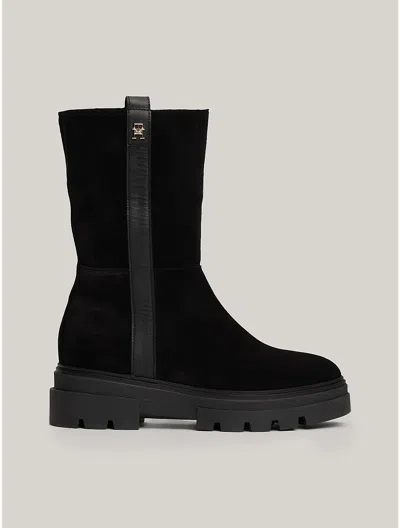 Tommy Hilfiger Lined Suede Roll In Black