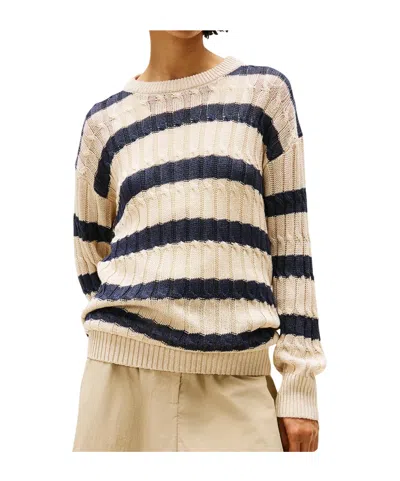 Tommy Hilfiger Linen Blend Cable Knit Relaxed Jumper In Metallic