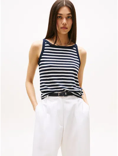 Tommy Hilfiger Linen Blend Stripe Tank Top In Blue