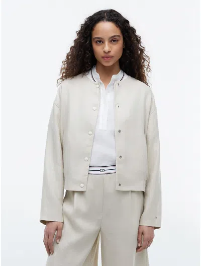 Tommy Hilfiger Linen Bomber Jacket In Gray