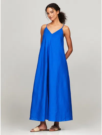Tommy Hilfiger Linen Maxi Dress In Royalty