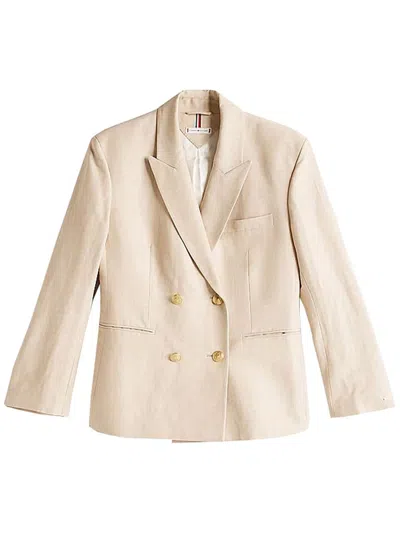 Tommy Hilfiger Linen Mix Slim Blazer Clothing In Beige