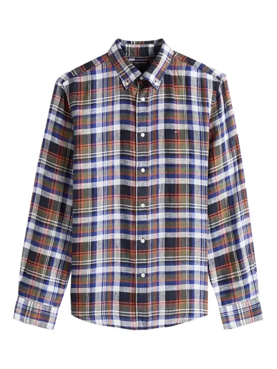 Tommy Hilfiger Linen Check Shirt With Chest Pocket In Multi