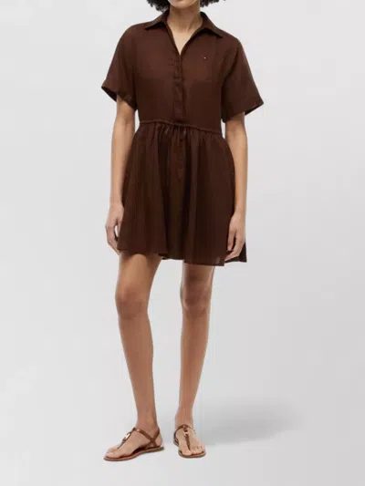 Tommy Hilfiger Linen Short Dress Flared Skirt Waist Tie In Blue