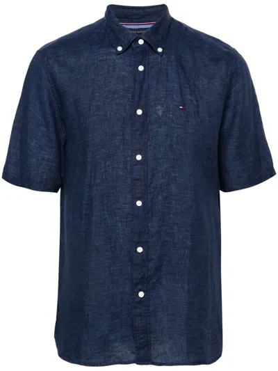 Tommy Hilfiger Linen Short-sleeve Shirt In Blue