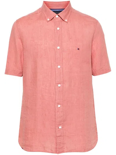 Tommy Hilfiger Man Shirt Salmon Pink Size Xl Linen