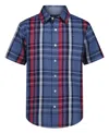 Tommy Hilfiger Big Boys Plaid Short Sleeve Woven Shirt In Blue