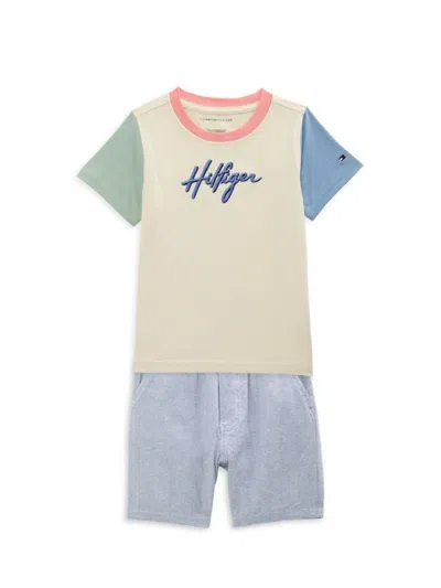 Tommy Hilfiger Babies' Little Boy's 2-piece Colorblock Tee & Shorts Set In Beige Multi