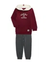 Tommy Hilfiger Baby Boy Two-tone Classic Logo Hoodie And Joggers, 2-piece Set In Red Charcoal