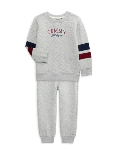 Tommy Hilfiger Baby Boy Quilted Fleece Logo Crewneck Sweatshirt And Joggers, 2-piece Set In Grey