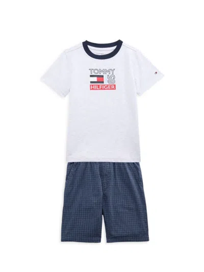 Tommy Hilfiger Babies' Little Boy's 2-piece Logo Tee & Checked Shorts Set In White