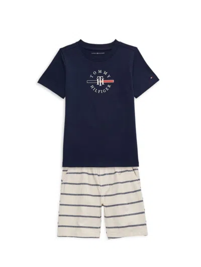 Tommy Hilfiger Babies' Little Boy's 2-piece Logo Tee & Striped Shorts Set In Black