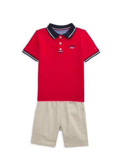 Tommy Hilfiger Babies' Little Boy's 2-piece Polo Shirt & Shorts Set In Red Multi