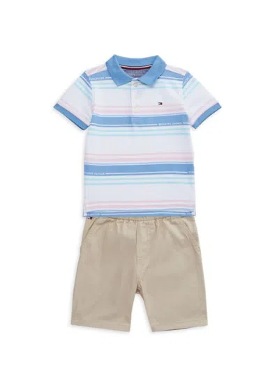 Tommy Hilfiger Babies' Little Boy's 2-piece Striped Polo & Shorts Set In Blue