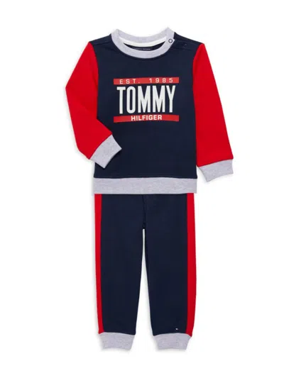 Tommy Hilfiger Babies' Little Boy's 2-piece Sweatshirt & Joggers Set In Navy Red Grey