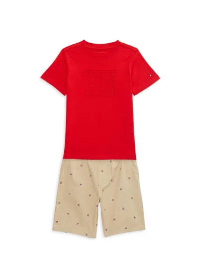 Tommy Hilfiger Babies' Little Boy's 2-piece Tee & Shorts Set In Red