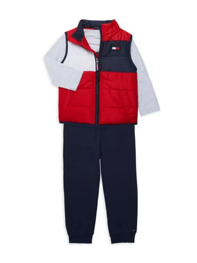 Tommy Hilfiger Babies' Little Boy's 3-piece Vest, Tee & Joggers Set In Red