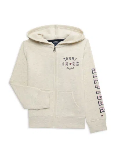 Tommy Hilfiger Kids' Little Boy's & Boy's Logo Zip Hoodie In Oat Heather