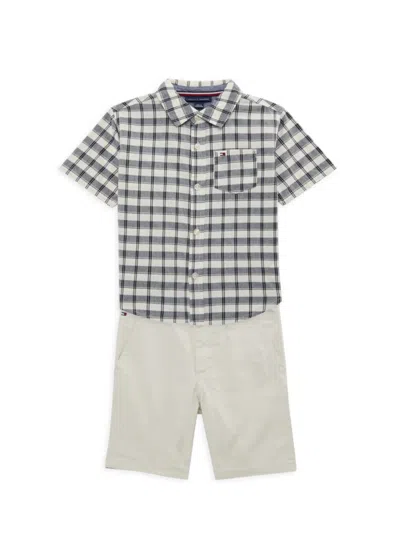 Tommy Hilfiger Babies' Little Boy's Checked Shirt & Shorts Set In Black