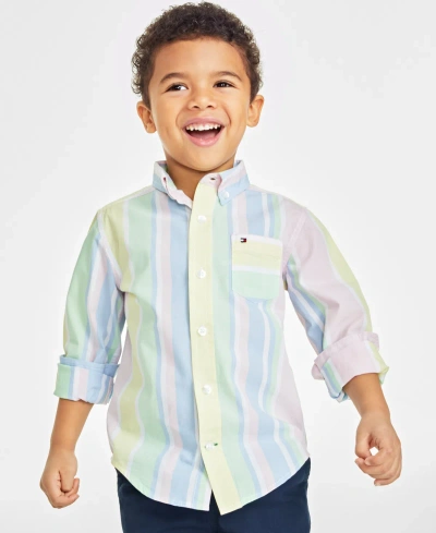 Tommy Hilfiger Kids' Little Boys Prep Stripe Long Sleeve Shirt In Parfait Pink