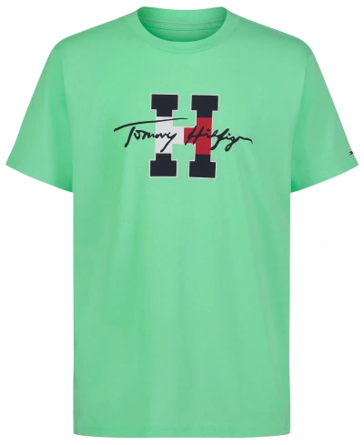Tommy Hilfiger Kids' Big Boys Script H Short Sleeve T-shirt In Green Ash