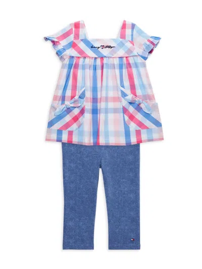 Tommy Hilfiger Babies' Little Girl's 2-piece Check Top & Pants Set In Blue Multi