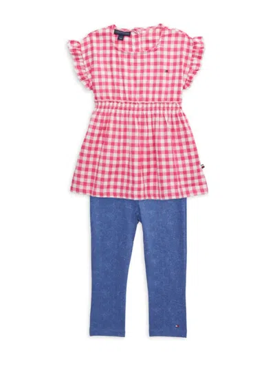 Tommy Hilfiger Kids' Little Girl's 2-piece Checked Top & Pants Set In Pink Multi