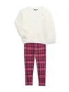 Tommy Hilfiger Little Girl's 2-piece Faux Fur Sweater & Checked Pants In White
