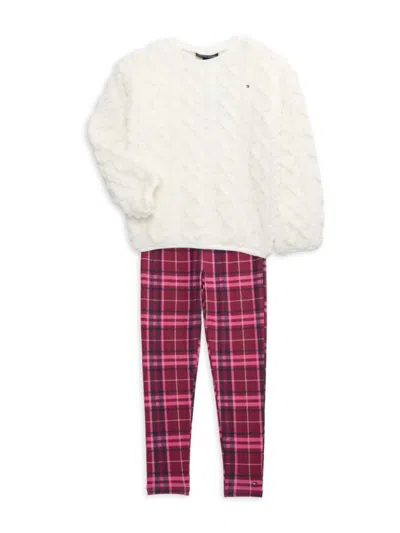 Tommy Hilfiger Babies' Little Girl's 2-piece Faux Fur Sweater & Checked Pants In White