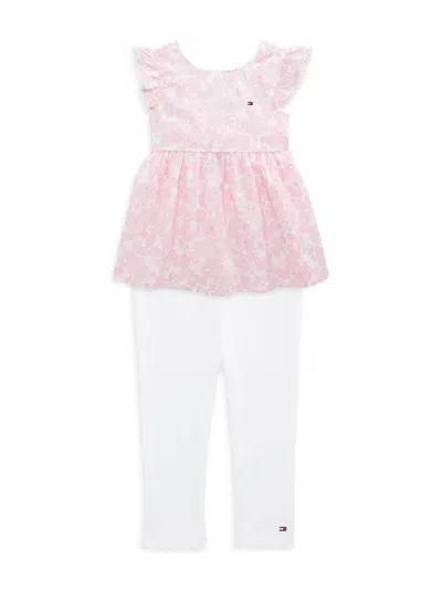 Tommy Hilfiger Babies' Little Girl's 2-piece Floral Top & Capri Leggings Set In Pink White