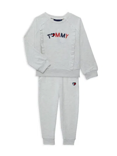 Tommy Hilfiger Babies' Little Girl's 2-piece Hacci Logo Heathered Sweatshirt & Joggers Set In Grey