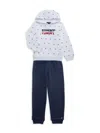 Tommy Hilfiger Toddler And Little Girls Printed Fleece Hoodie And Solid Jogger, 2 Piece Set In White Multi