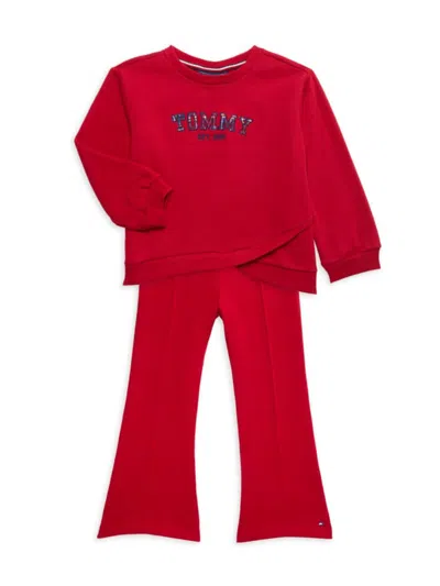 Tommy Hilfiger Babies' Little Girl's 2-piece Logo Sweatshirt & Pants Set In Red