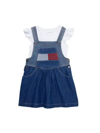 Tommy Hilfiger Kids' Little Girl's 2-piece Logo Tee & Denim Dress Set In Blue White