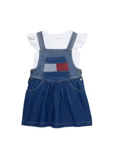 Tommy Hilfiger Babies' Little Girl's 2-piece Logo Top & Dress Set In Blue White