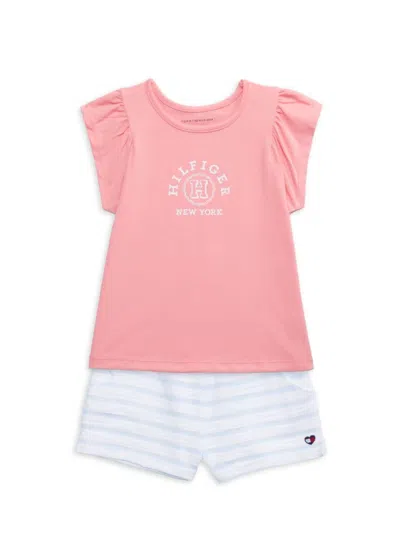 Tommy Hilfiger Babies' Little Girl's 2-piece Logo Top & Shorts Set In Pink Multi