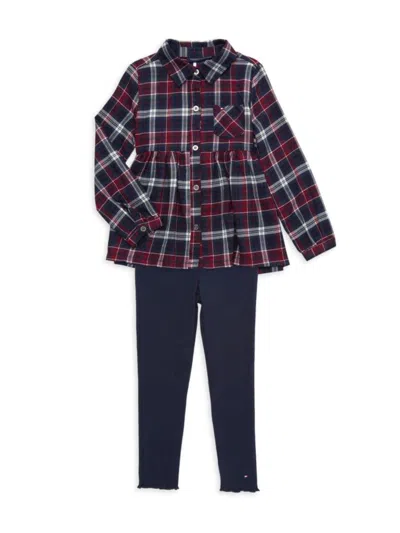 Tommy Hilfiger Kids' Little Girl's 2-piece Plaid Shirt & Leggings Set In Red Multi