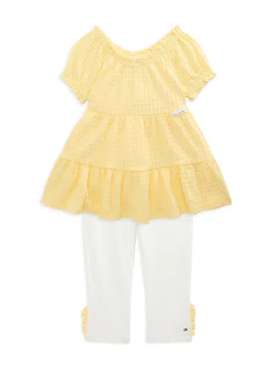 Tommy Hilfiger Babies' Little Girl's 2-piece Ruffle Top & Leggings Set In White Multi