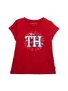 Tommy Hilfiger Tommy Big Girls Script Floral Sequin Short Sleeve Tee In Chili Pepper