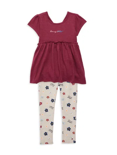 Tommy Hilfiger Little Girl's Babydoll Tunic & Leggings Set In Red