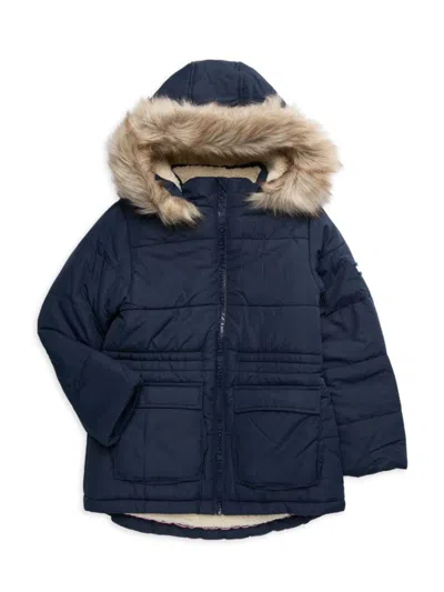 Tommy Hilfiger Kids' Little Girl's Faux Fur Trim Hooded Anorak In Navy