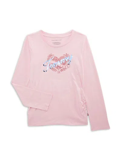 Tommy Hilfiger Kids' Little Girl's Flip Sequin Logo Tee In Rose Shadow