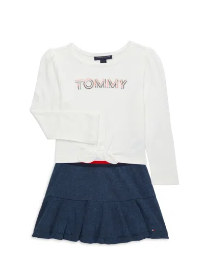 Tommy Hilfiger Kids' Little Girl's Logo Top & Skirt Set In White Multi