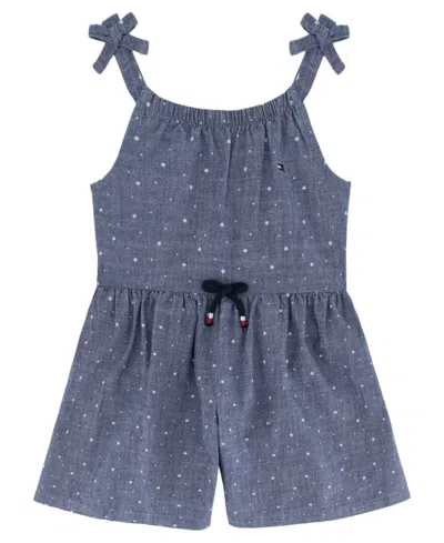 Tommy Hilfiger Kids' Little Girl Romper Printed Chambray Drawstring Straps Romper, 1 Piece Set In Assorted