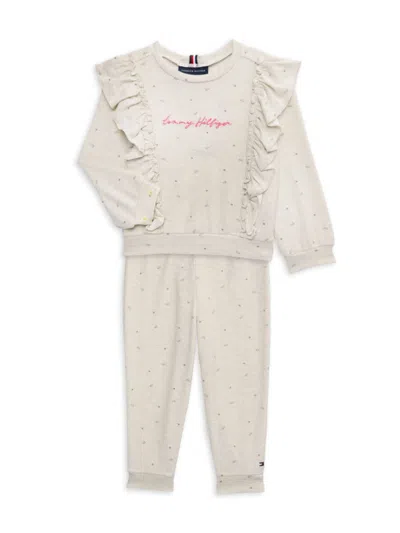 Tommy Hilfiger Babies' Little Girls 2-piece Monogram Top & Joggers Set In White Multi