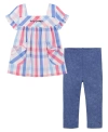 TOMMY HILFIGER LITTLE GIRLS SHORT SLEEVE PLAID A-LINE TUNIC TOP AND CAPRI JEGGINGS, 2 PIECE SET