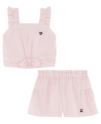 Tommy Hilfiger Kids' Little Girls Striped Crinkle Jacquard Shorts Set In Assorted