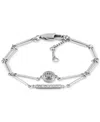 Tommy Hilfiger Logo & Pave Bar Double-row Flex Bracelet In Silver