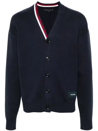Tommy Hilfiger Logo-appliqué V-neck Cardigan In Navy